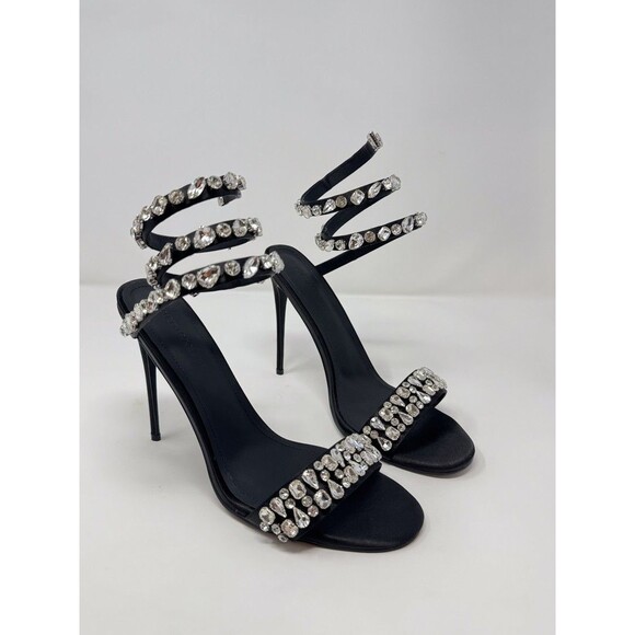 Cult of Coquette Sandals Black Rhinestone Stiletto Wrap Around High Heels US 11 - Picture 1 of 8